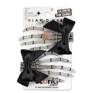 Scunci Glamoween Glow in the Dark Skeleton Hands Halloween Hair Clips, 2-Pieces